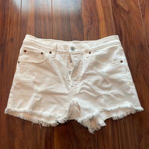 Levi’s White 501 High Rose Shorts